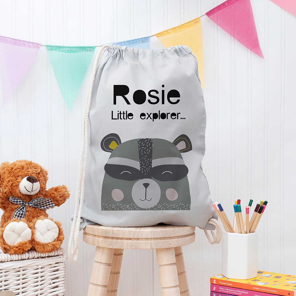 Eleanoras Raccoon Personalised Cotton Nursery Bag 