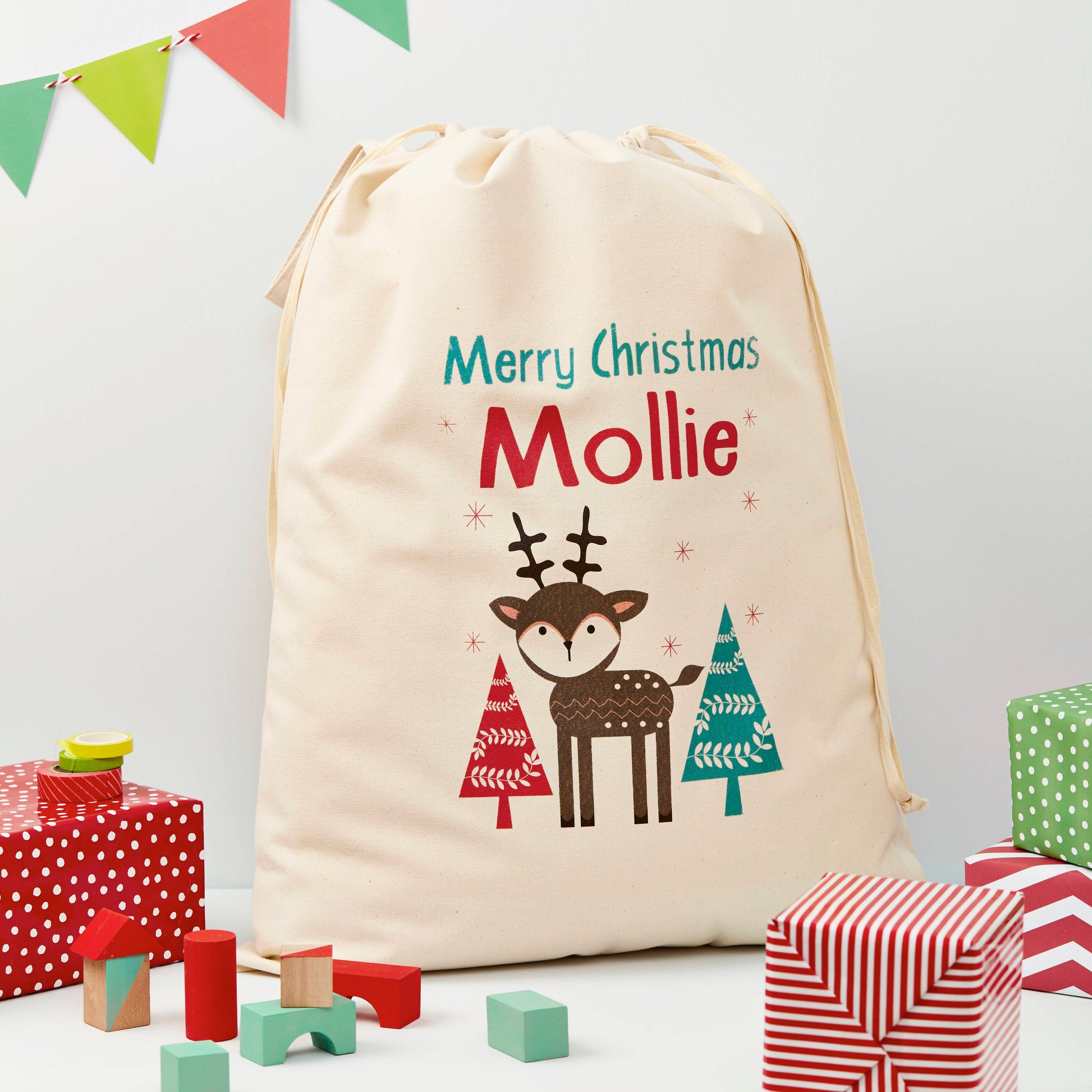 Eleanoras REINDEER PERSONALISED CHRISTMAS SACK STOCKINGS & SACKS