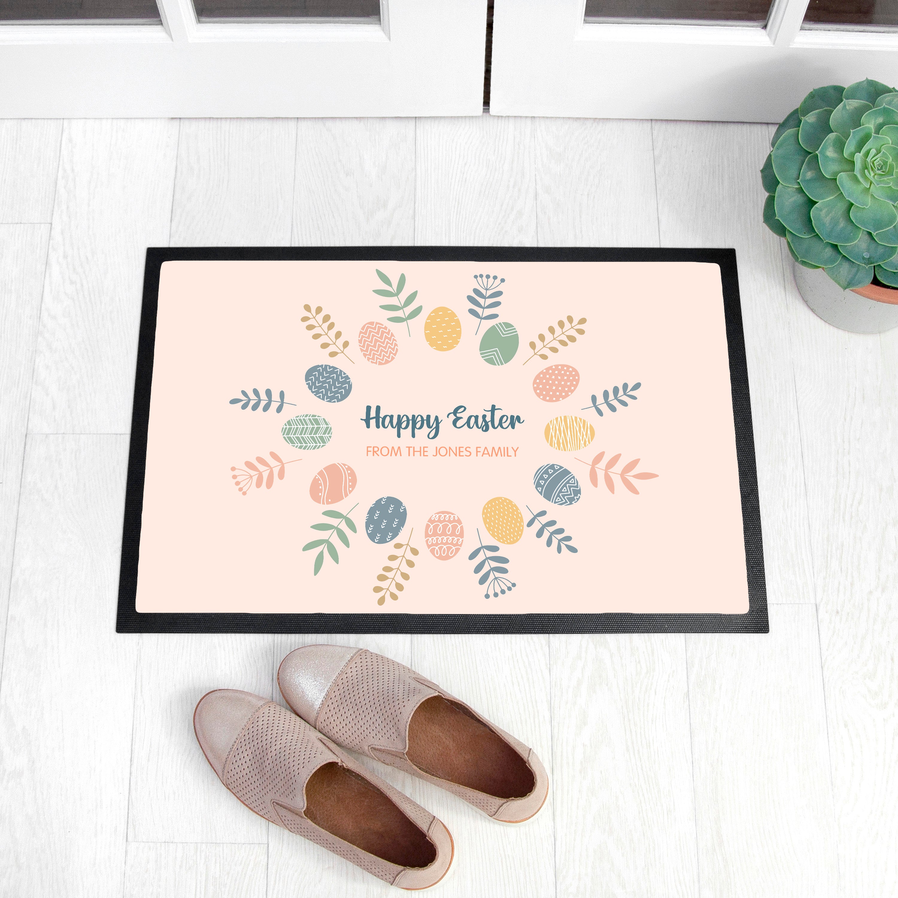 Eleanoras Easter Egg Wreath  Indoor Doormat Doormats