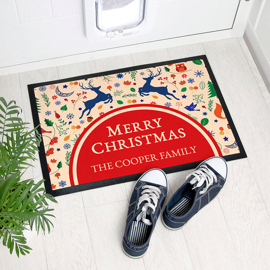 FESTIVE REINDEER PERSONALISED INDOOR DOORMAT