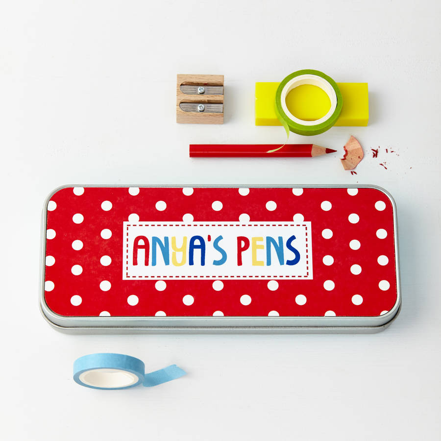 Eleanoras Personalised Spots Patterned Pencil Case Tin Pencil Cases