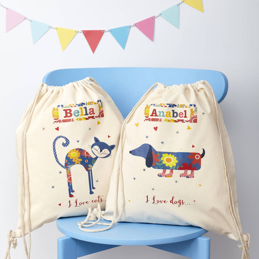 Eleanoras Personalised I Love Pets Cotton Nursery Bag BAGS & PURSES