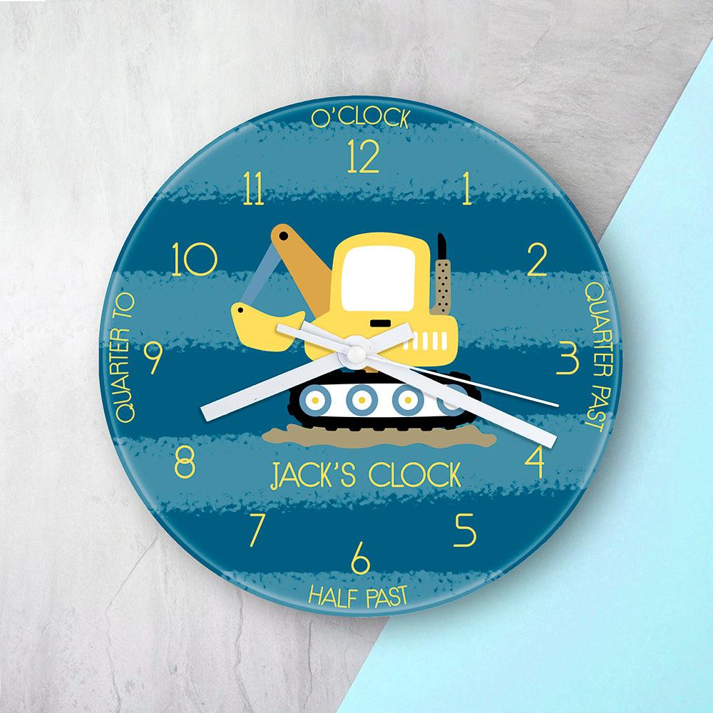 Eleanoras DIGGER PERSONALISED GLASS CLOCK Clocks