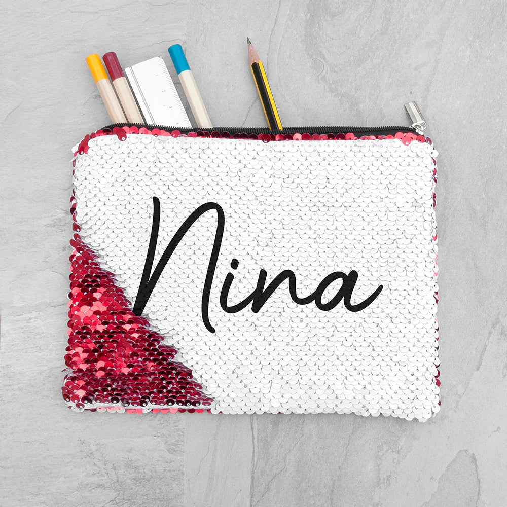 RED SEQUIN PERSONALISED PENCIL CASE