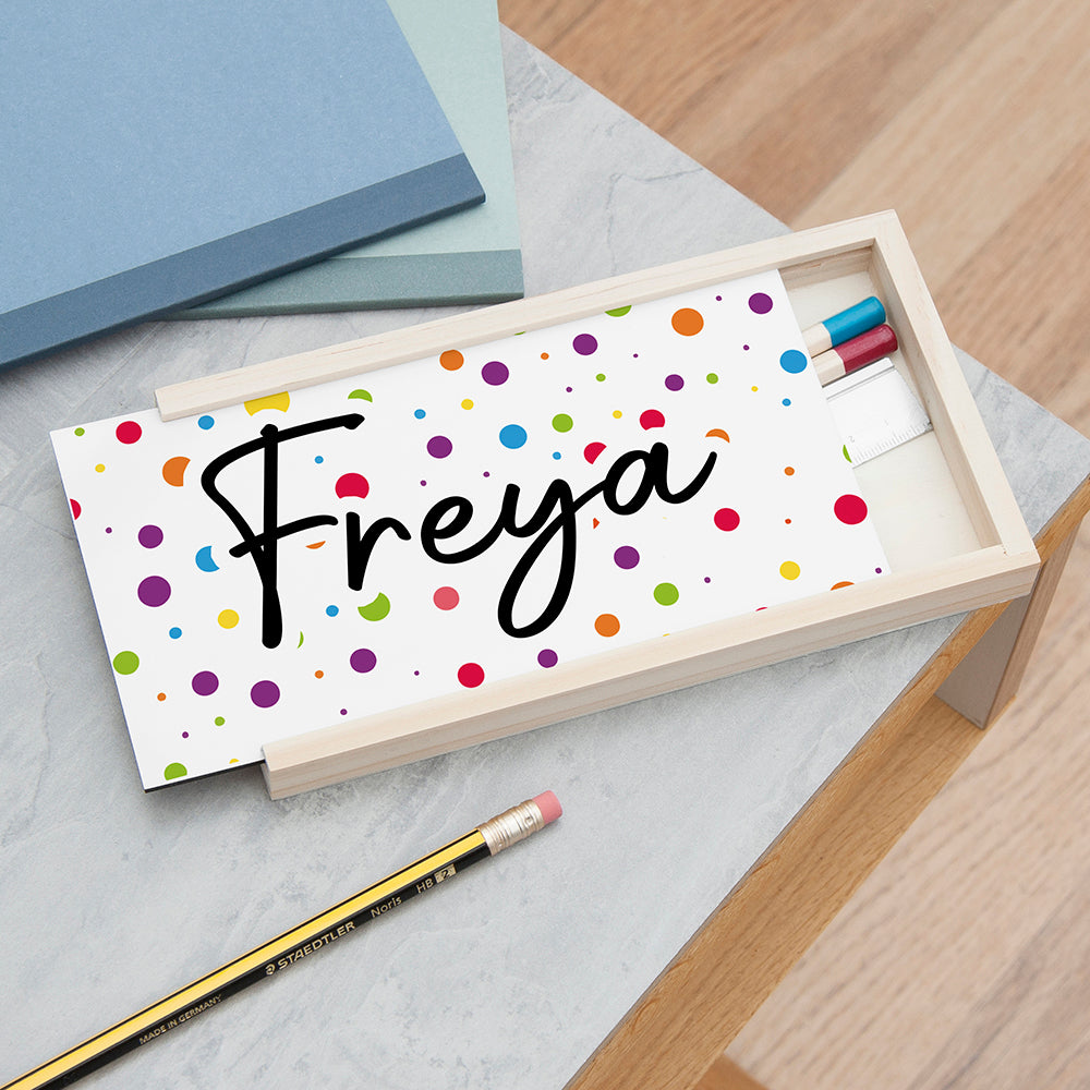 Eleanoras POLKA DOT PERSONALISED PENCIL BOX PENS, PENCILS & CASES