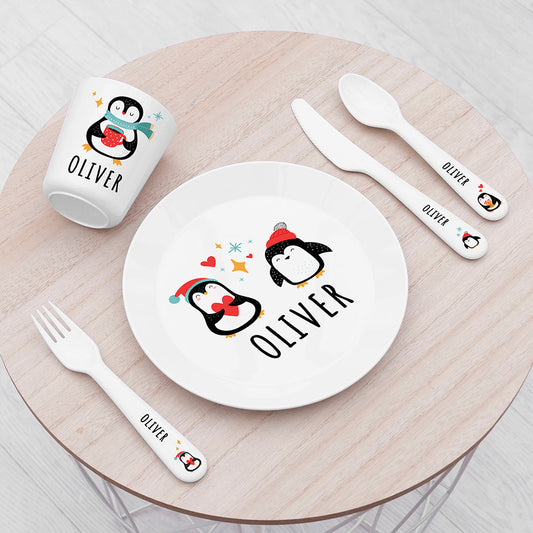 Eleanoras WINTER PENGUIN PERSONALISED PLASTIC DINING SET Tableware Sets