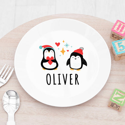 Eleanoras WINTER PENGUIN PERSONALISED PLASTIC PLATE Bowls & Plates