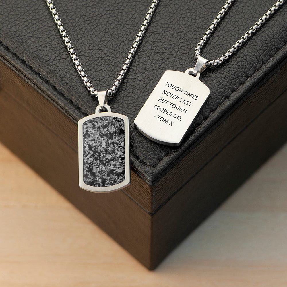 Eleanoras MENS SNOWFLAKE OBSIDIAN PERSONALISED DOG TAG NECKLACE 