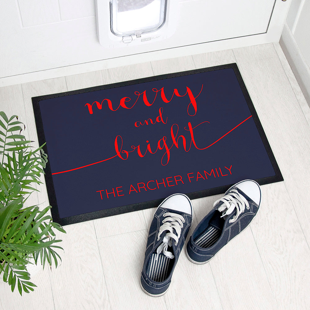 MERRY & BRIGHT PERSONALISED CHRISTMAS INDOOR DOORMAT