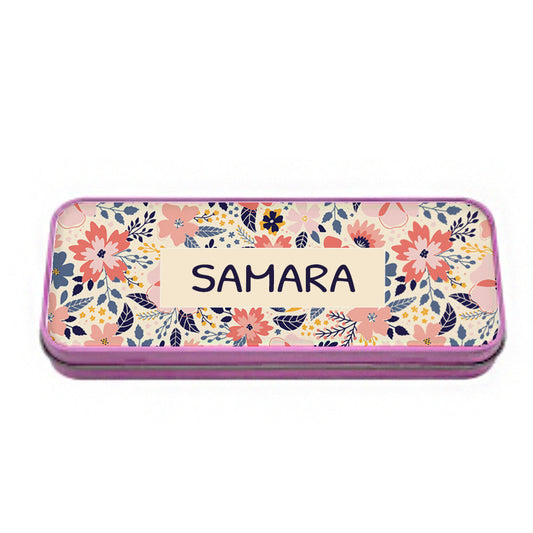 Personalised Floral Pink Pencil Tin PENS, PENCILS & CASES from Eleanoras