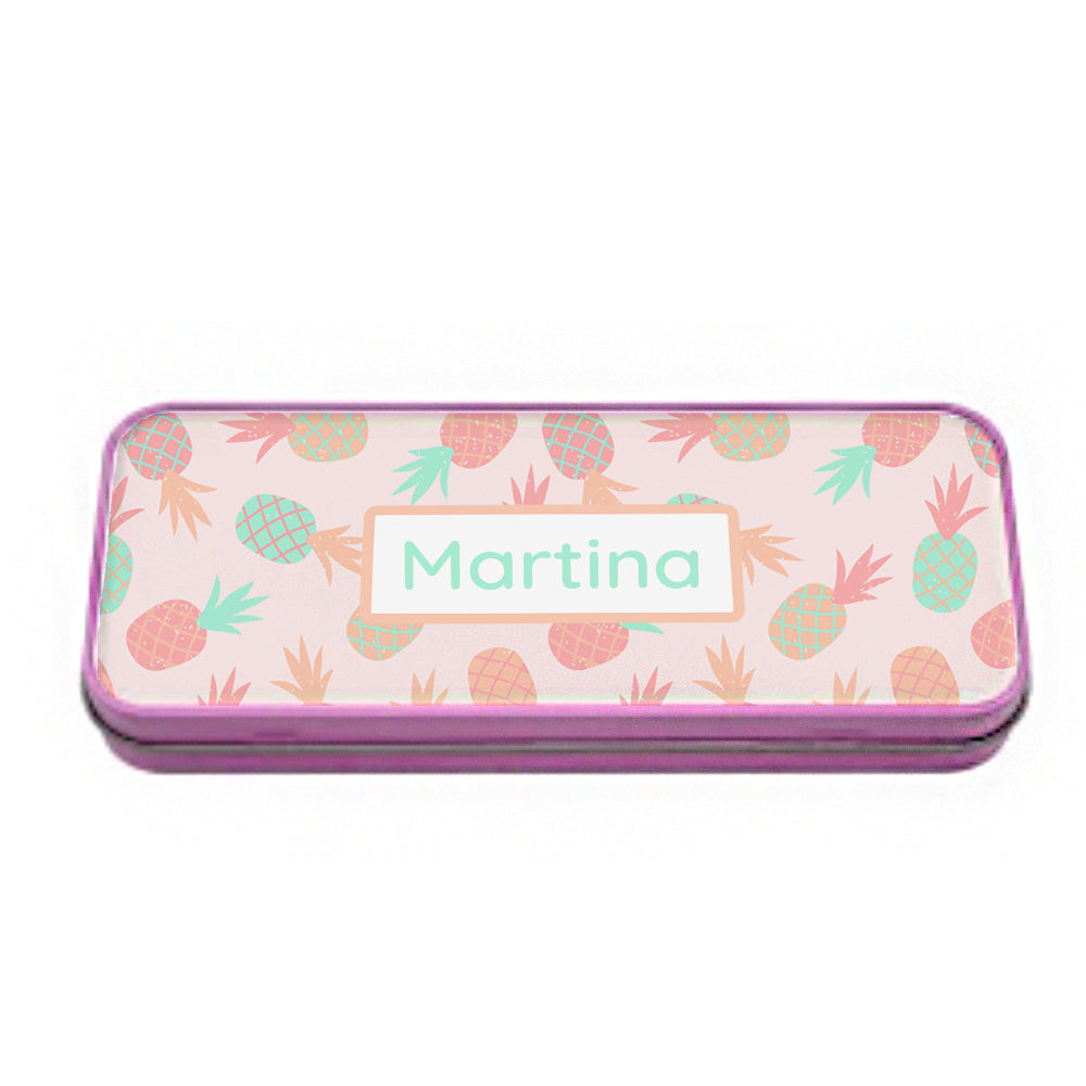 Eleanoras Personalised Pineapple Pink Tin Pencil Case Pencil Cases