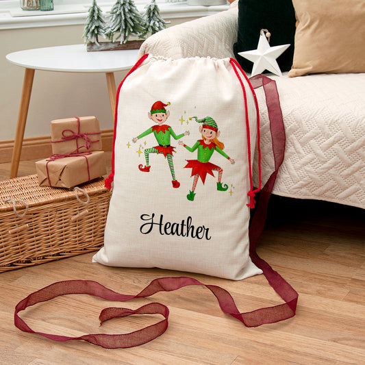 Eleanoras PLAYFUL ELVES  PERSONALISED CHRISTMAS SACK Stockings & Sacks