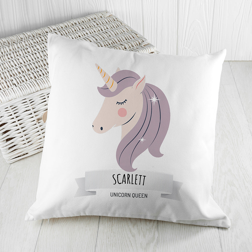 Eleanoras Personalised Sparkle Squad Unicorn Queen Cushion Cover Cushions & Covers