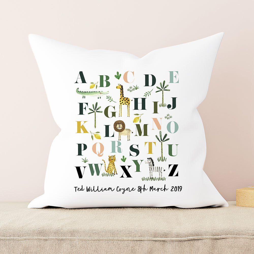 Eleanoras Personalised Safari Animals Alphabet Cushion Cover Cushions & Covers