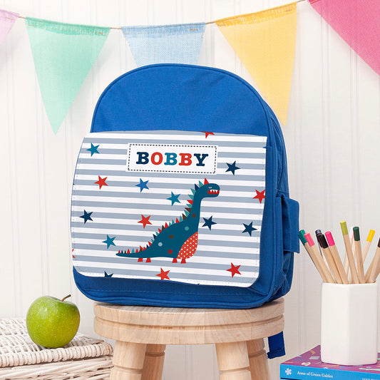 Personalised Dinosaur Mini Blue Rucksack KIDS BACKPACKS from Eleanoras