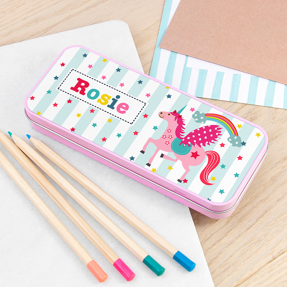 Eleanoras Personalised Unicorn Pencil Case Tin 