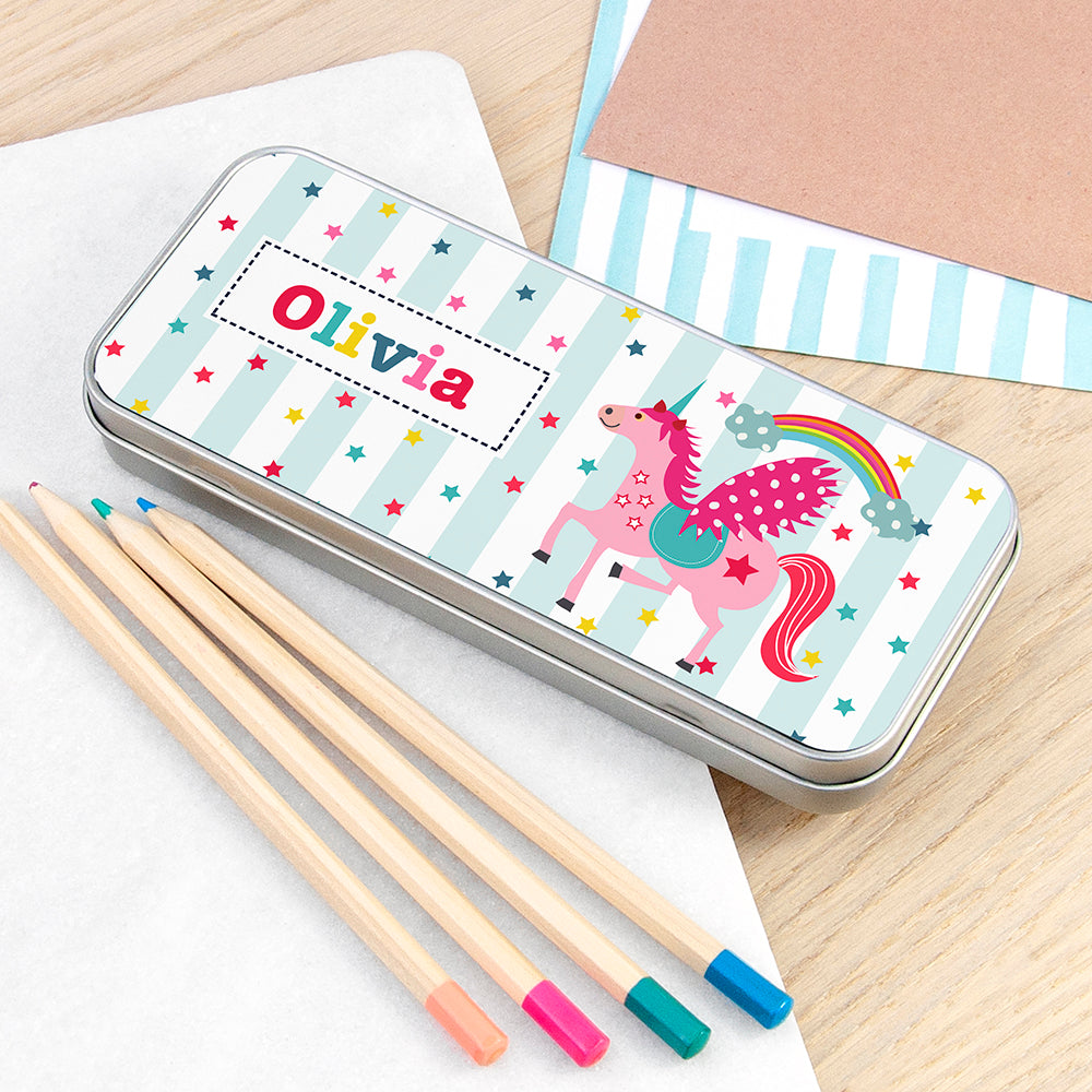 Eleanoras Unicorn Personalised  Pencil Case Tin 