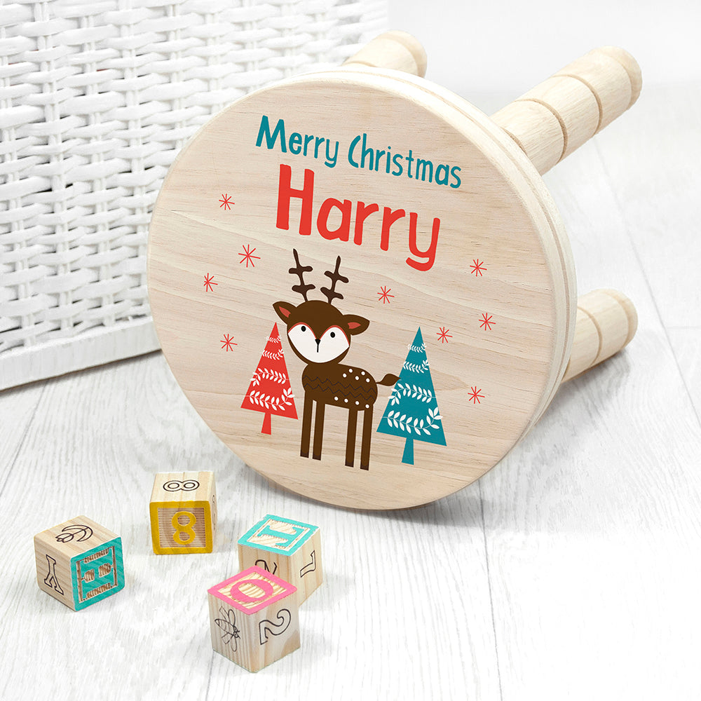 Eleanoras Personalised Kid's Reindeer Wooden Stool Kids Stools