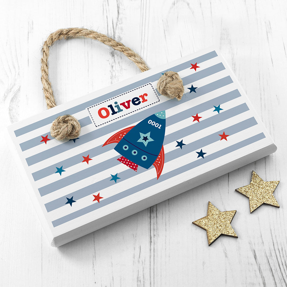 Rocket White Door Sign