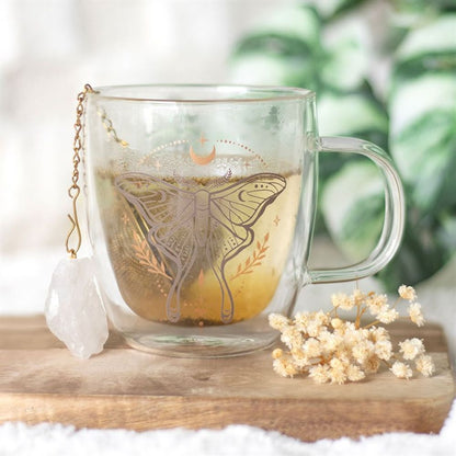 Eleanoras LUNA MOTH DOUBLE WALLED GLASS MUG WITH CRYSTAL TEA INFUSER Mugs