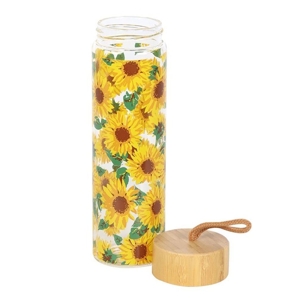 Eleanoras Sunflower Print Glass Water Bottle Drinkware