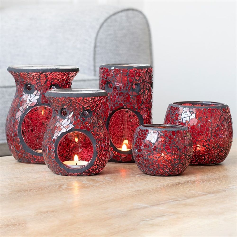 Eleanoras SMALL RED CRACKLE GLASS OIL BURNER Oil Burners