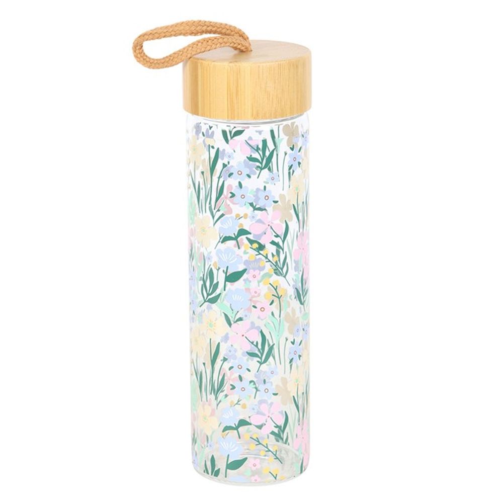 Eleanoras DITSY FLORAL PRINT GLASS & BAMBOO WATER BOTTLE Water Bottles