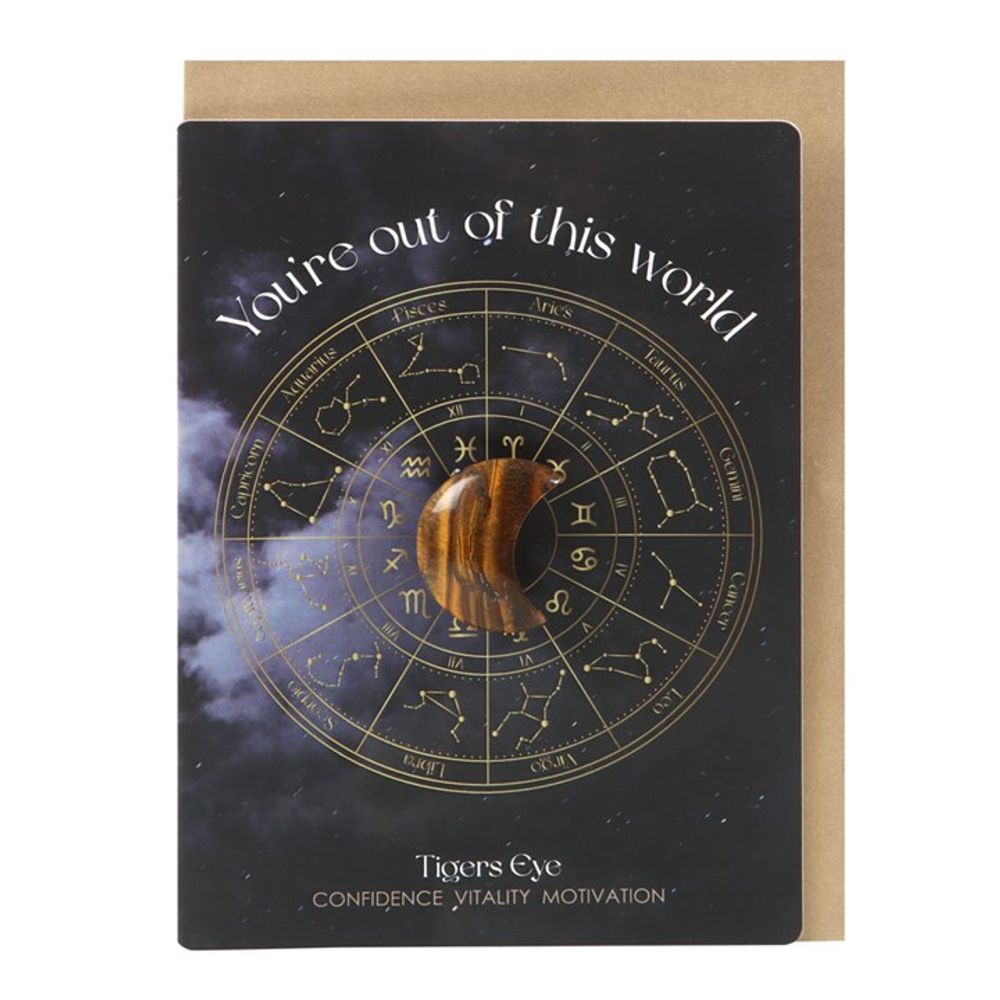 Eleanoras OUT OF THIS WORLD TIGERS EYE CRYSTAL MOON GREETINGS CARD Greetings Cards