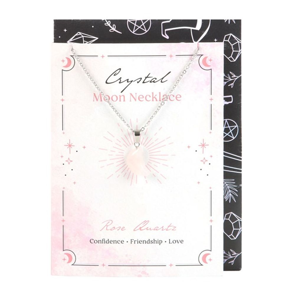 Eleanoras ROSE QUARTZ CRYSTAL MOON NECKLACE ON GREETING CARD Jewellery