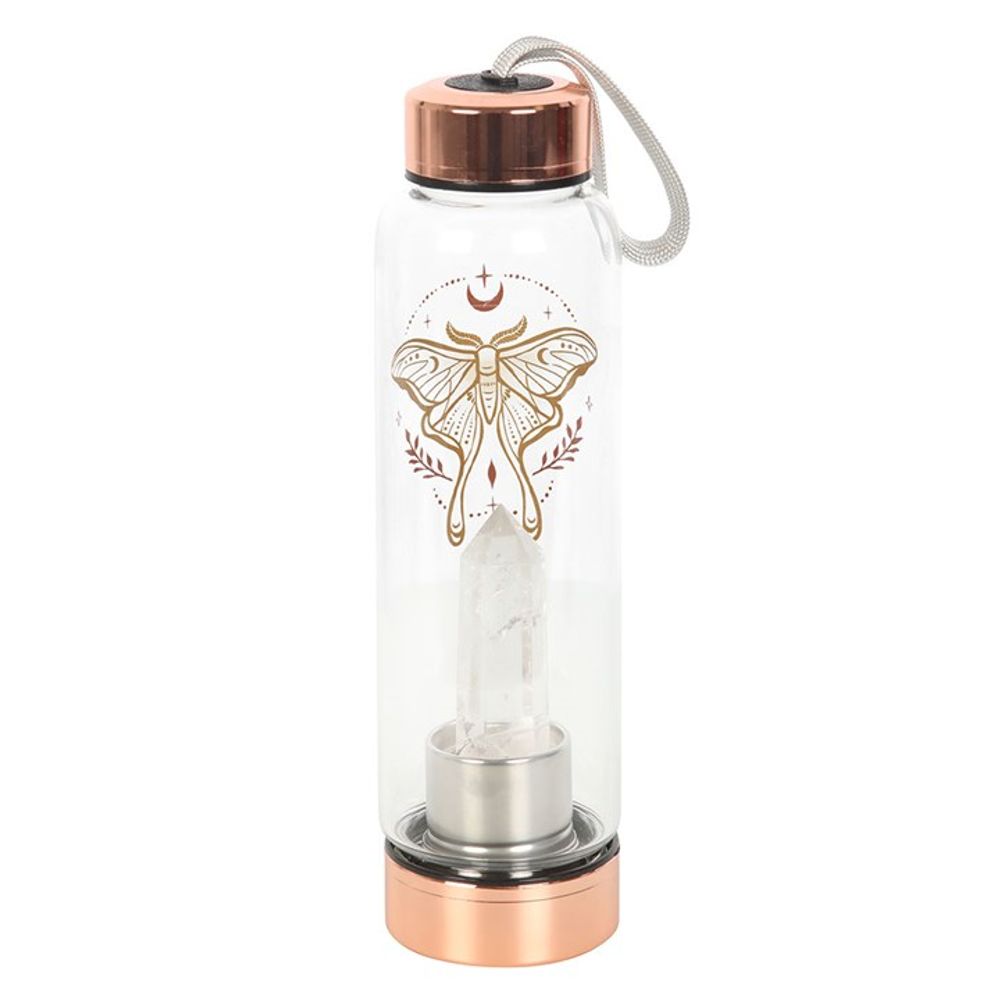 Eleanoras Luna Moth Glass Water Bottle With Clear Quartz Crystal Bottles & Flasks