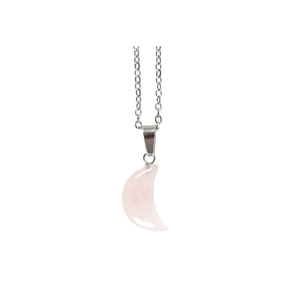 Eleanoras ROSE QUARTZ CRYSTAL MOON NECKLACE ON GREETING CARD Jewellery