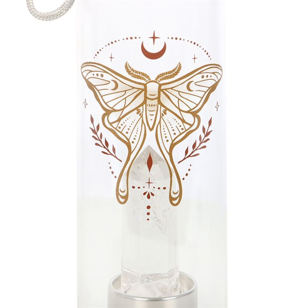 Eleanoras Luna Moth Glass Water Bottle With Clear Quartz Crystal Bottles & Flasks