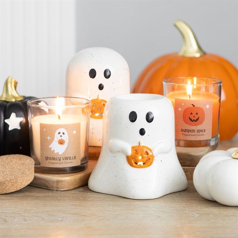 Eleanoras Ghost Shaped Tealight Candle Holder with Pumpkin Candle Holders