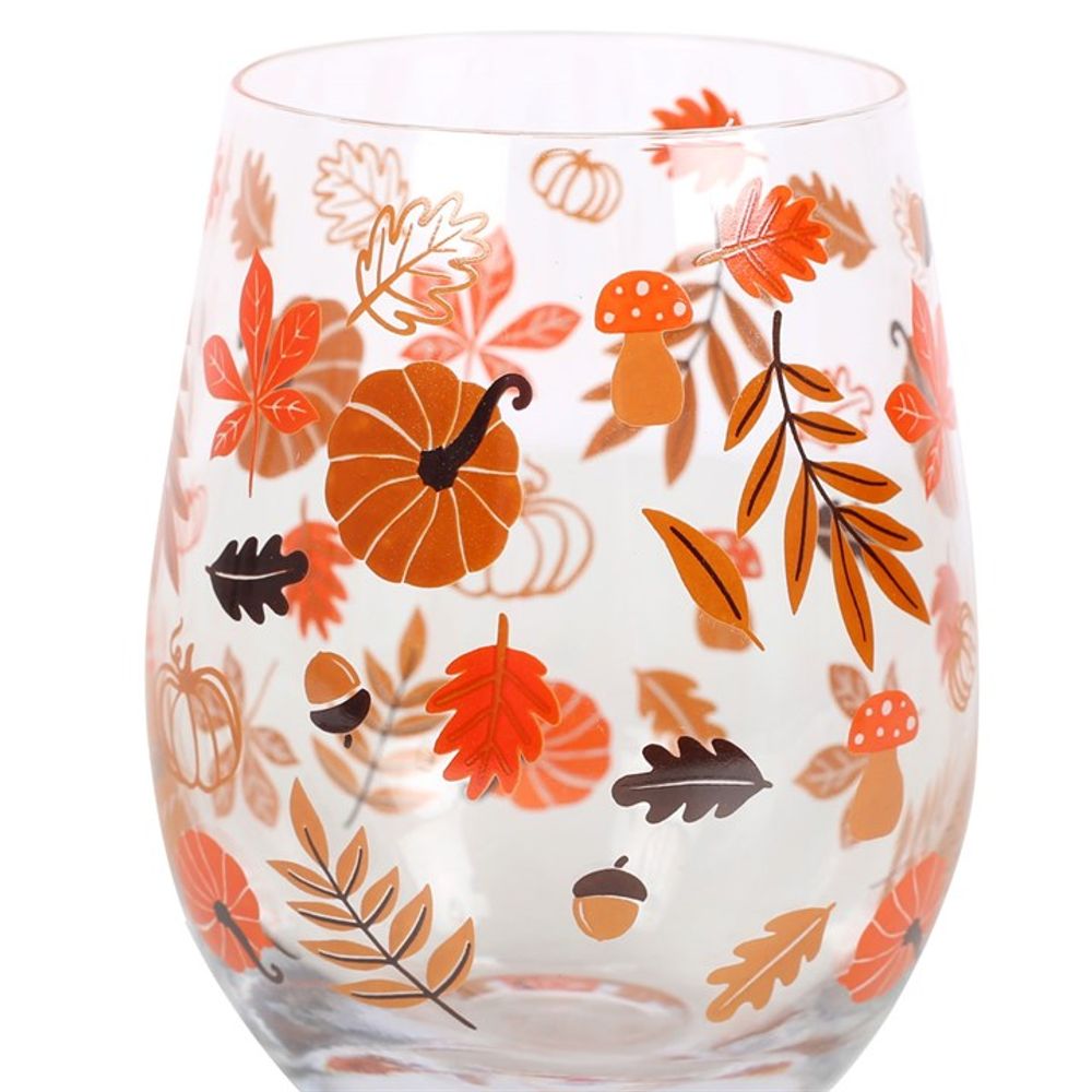 Eleanoras AUTUMN  LEAVES & PUMPKINS STEMLESS GLASS 