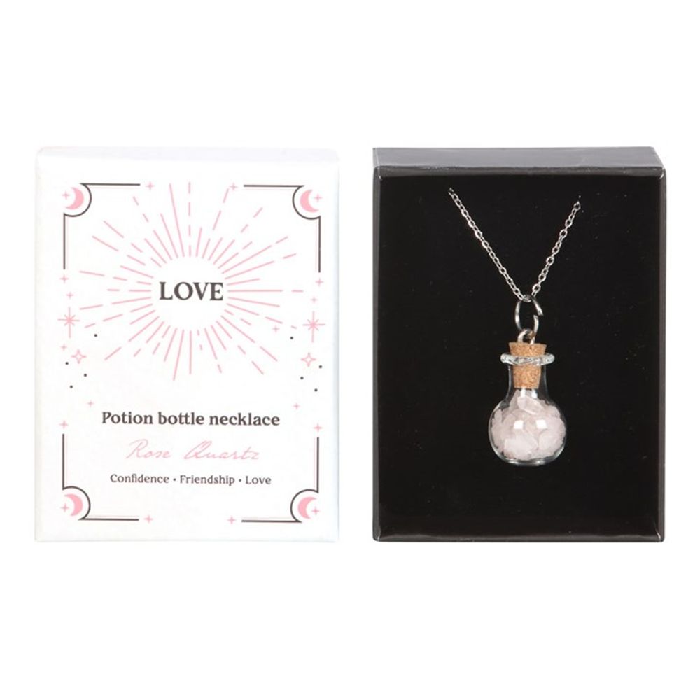 Eleanoras Love Rose Quartz Crystal Chip Potion Bottle Necklace Jewellery