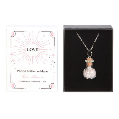 Eleanoras LOVE ROSE QUARTZ CRYSTAL CHIP POTION BOTTLE NECKLACE Jewellery