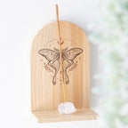 Eleanoras Luna Moth Natural Wooden Incense Holder Shelf 