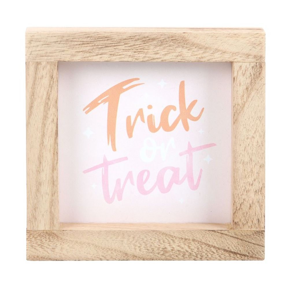 Eleanoras PINK TRICK OR TREAT WOODEN FRAME SIGN Signs & Plaques