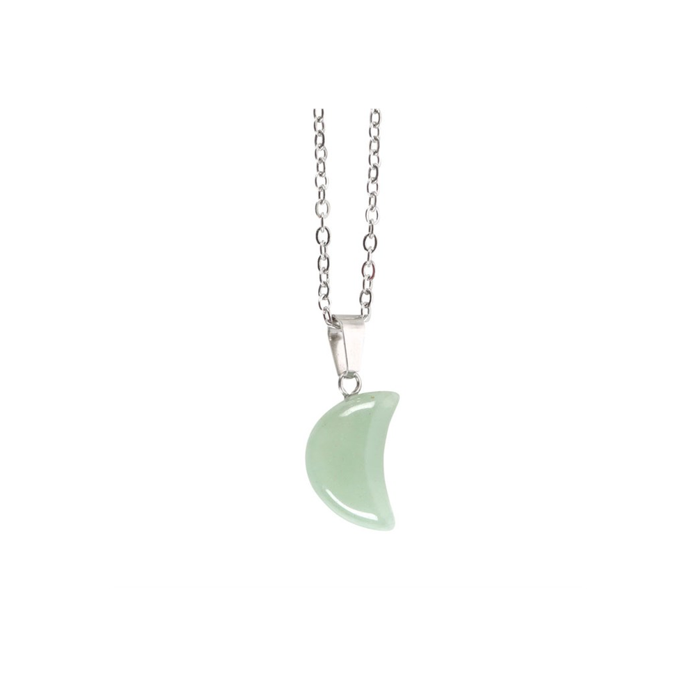 Eleanoras GREEN ADVENTURINE CRYSTAL MOON NECKLACE ON GREETING CARD Jewellery