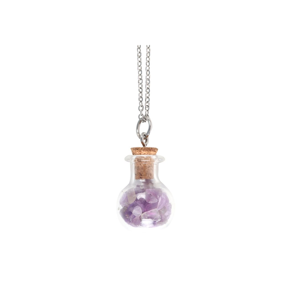 Eleanoras Calming Amethyst Crystal Chip Potion Bottle Necklace Jewellery