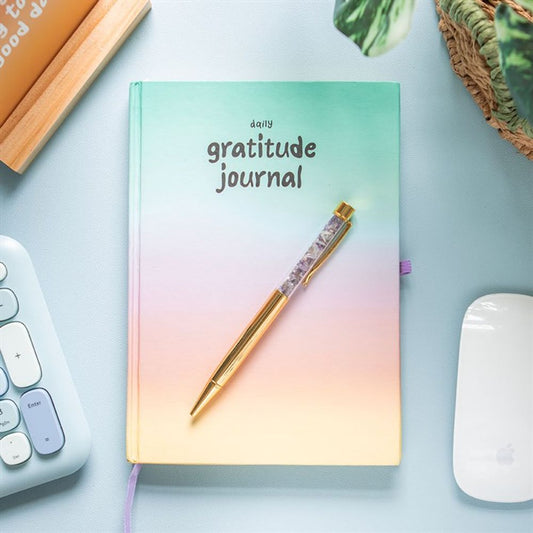 MULTICOLOURED GRATITUDE JOURNAL WITH AMETHYST PEN Notebooks & Journals from Eleanoras