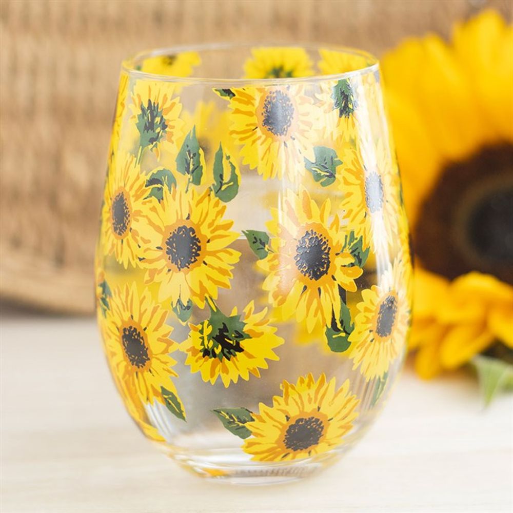 Eleanoras Sunflower Print Stemless Glass Drinkware