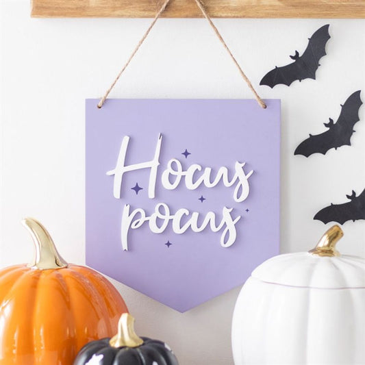 HOCUS POCUS PURPLE HANGING SIGN