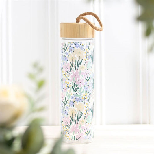 Eleanoras DITSY FLORAL PRINT GLASS & BAMBOO WATER BOTTLE Water Bottles