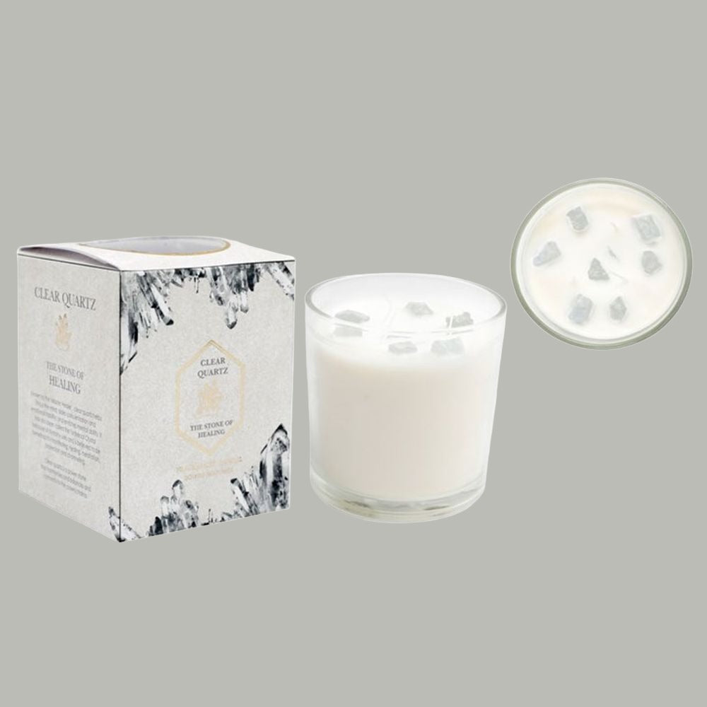 Eleanoras FRESH LINEN CANDLE WITH CLEAR QUARTZ CRYSTALS CANDLES