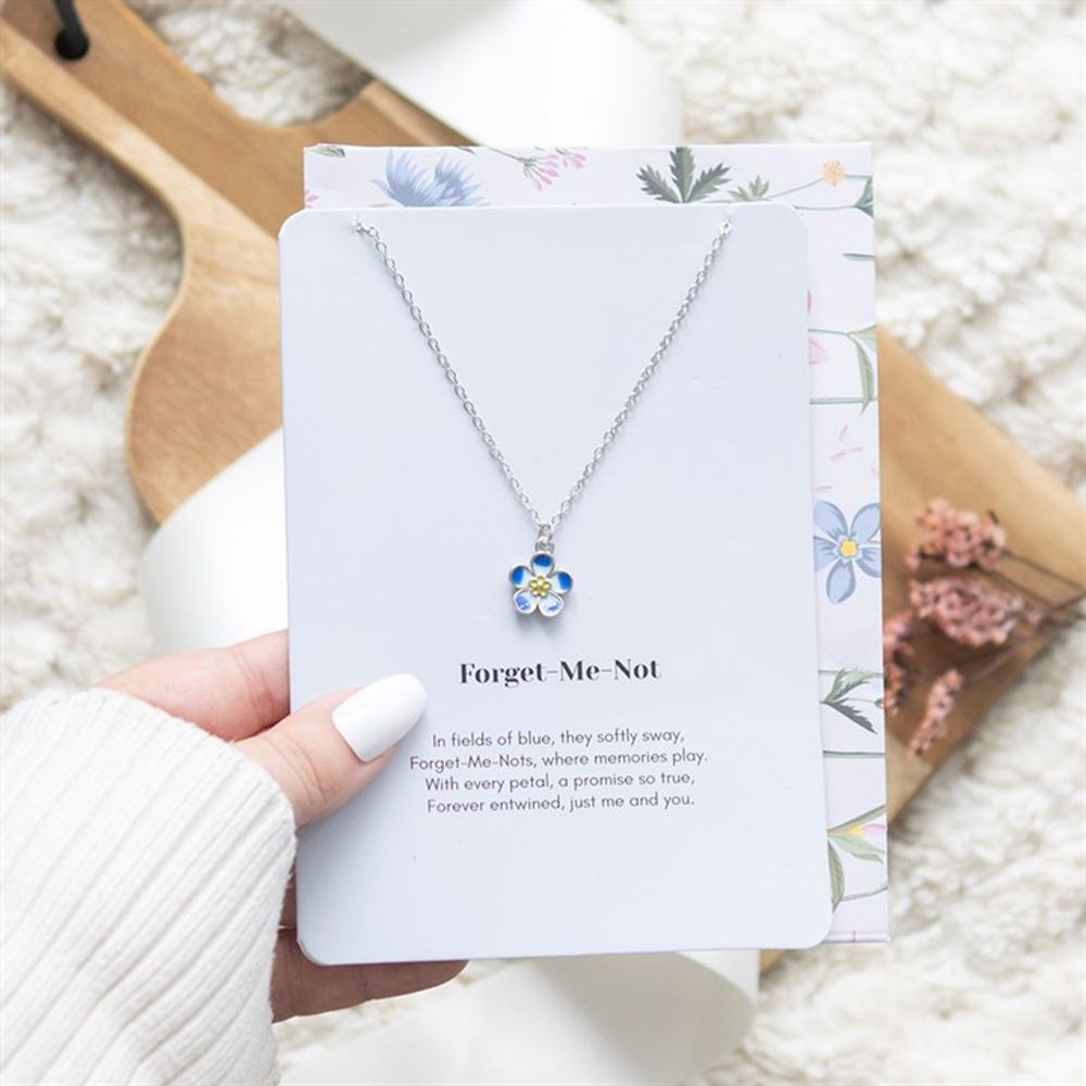 Eleanoras FORGET ME NOT FLOWER NECKLACE ON GREETING CARD Jewellery