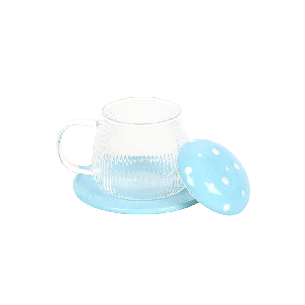 Eleanoras Blue Glass Mushroom Mug & Saucer Mugs