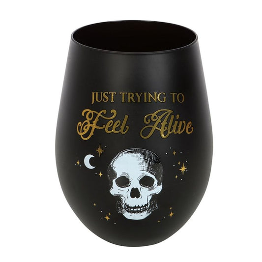 TRYING TO FEEL ALIVE STEMLESS WINE GLASS  from Eleanoras