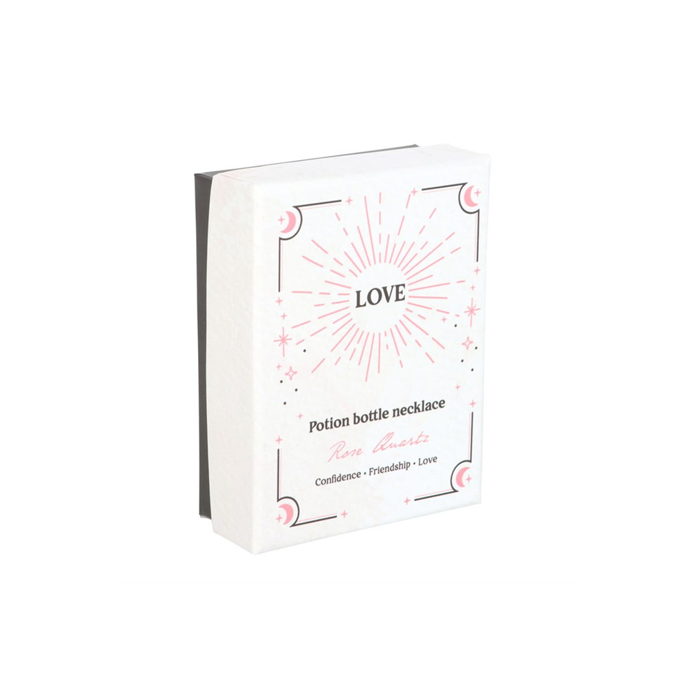 Eleanoras Love Rose Quartz Crystal Chip Potion Bottle Necklace Jewellery