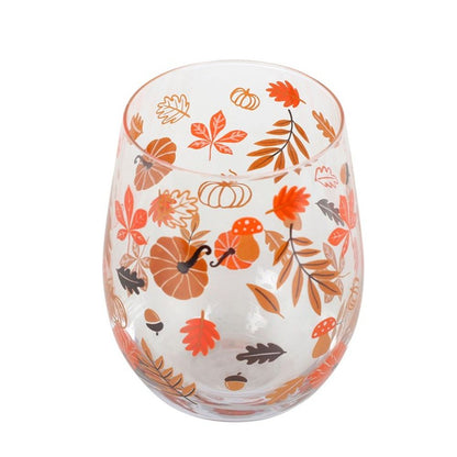 AUTUMN  LEAVES & PUMPKIN STEMLESS GLASS